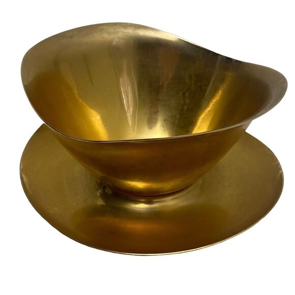 Vintage Bowl Gold Tone Serving Dish Dips Sauces Mid Century ICLifetime Metalware - Picture 4 of 9